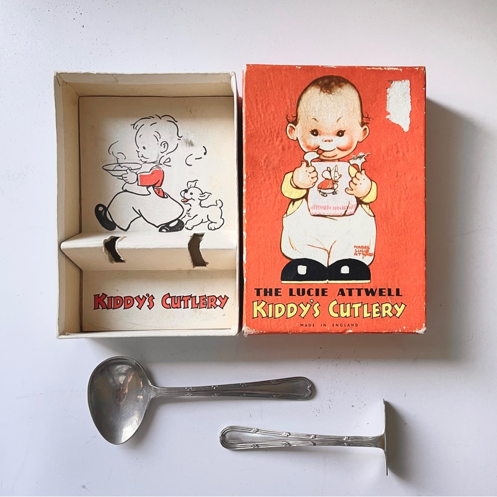 Mabel Lucie Attwell Mid Century Kiddy's Cutlery Set Boxed Silver Plated Children